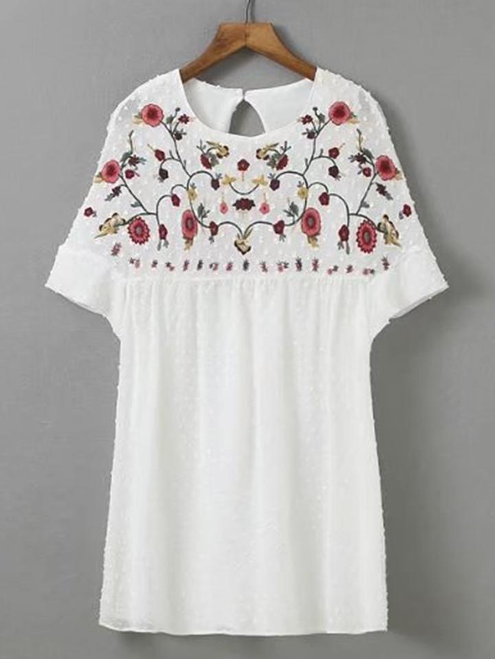 Shein Flower Embroidery Cut Out Back Playsuit
