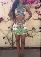 Rosewe Tribal Print Cutout Back Top And Mini Skirt