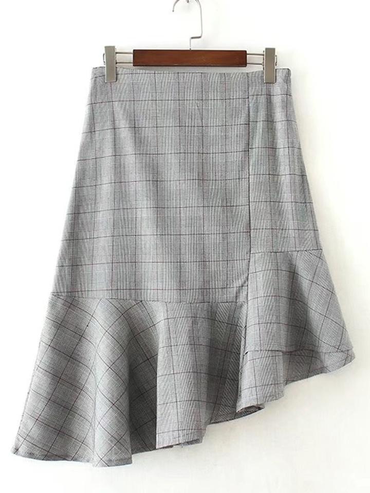 Shein Asymmetrical Flared Hem Plaid Skirt