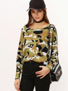 Shein Camo Print Dropped Shoulder Drop Hem Top