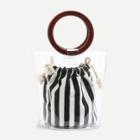 Shein Striped Clear Wooden Handle Bag