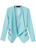 Rosewe Trendy Long Sleeve Zipper Decorated Woman Blazer Blue