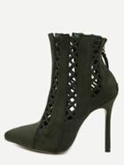 Shein Army Green Cutout Point Toe Stiletto Suede Booties