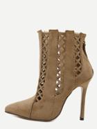 Shein Brown Cutout Point Toe Stiletto Suede Booties