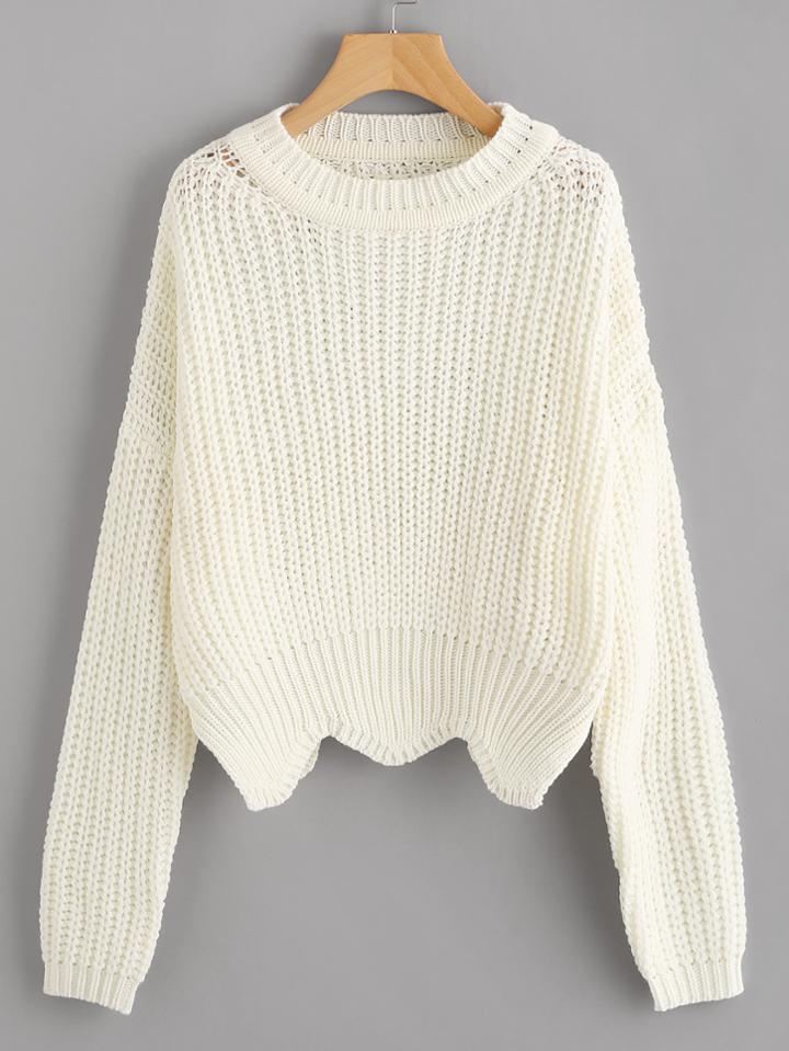 Shein Solid Scallop Hem Sweater