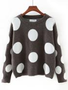 Shein Dark Grey Round Neck Polka Dot Sweater
