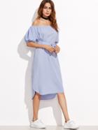 Shein Blue Off The Shoulder Self Tie Dress