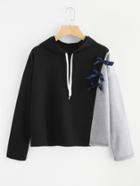 Shein Cut And Sew Panel Ribbon Tie Hoodie