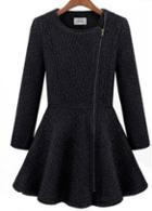 Rosewe Trendy Long Sleeve Zipper Closure Navy Woolen Coat