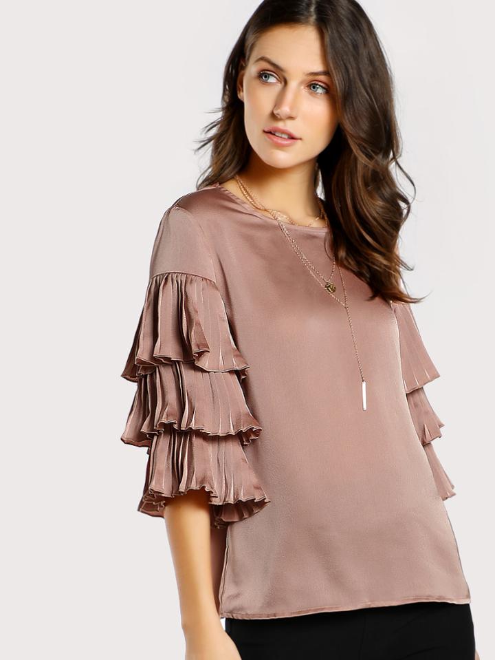 Shein Layered Pleated Sleeve Top