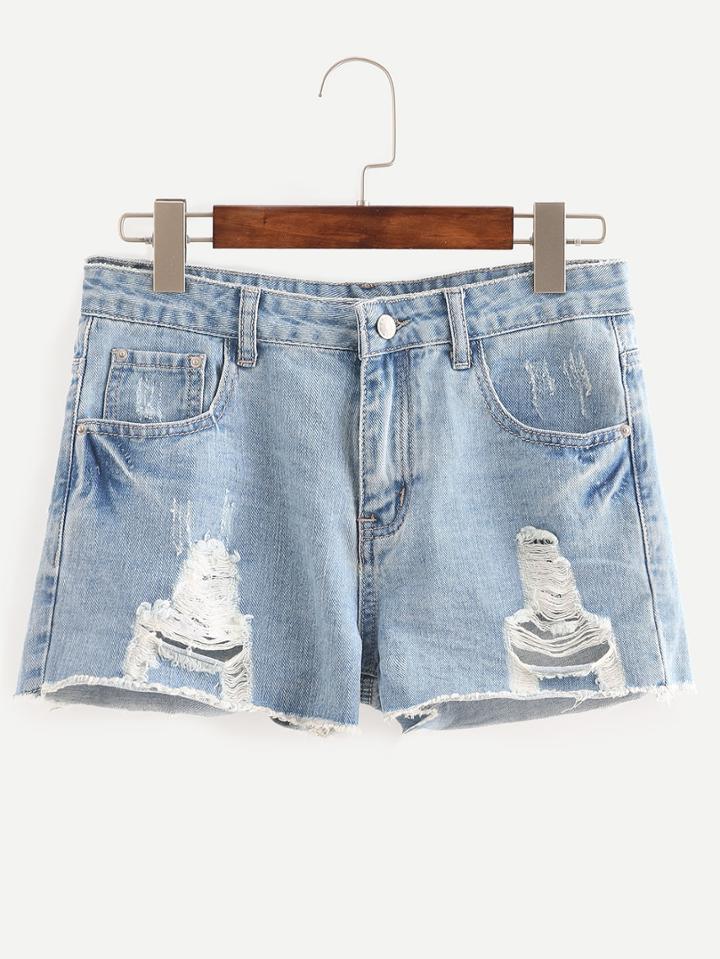 Shein Blue Ripped Scratch Denim Shorts