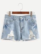 Shein Blue Ripped Scratch Denim Shorts
