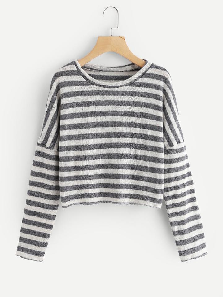 Shein Drop Shoulder Striped Knit Sweater
