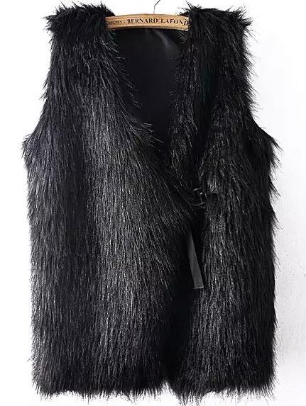 Shein Black V Neck Faux Fur Vest