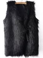 Shein Black V Neck Faux Fur Vest