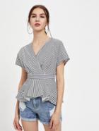 Shein Buttons Back Surplice Front Pleated Peplum Top