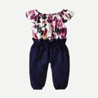 Shein Toddler Girls Floral Print Drawstring Jumpsuit