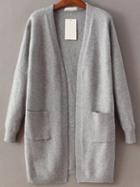 Shein Grey Open Front Long Cardigan With Pocket