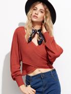 Shein Brick Red Batwing Sleeve Wrap Sweater