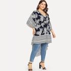 Shein Plus Mixed Print Dip Hem Dress