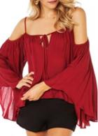 Rosewe Enchanting Strap Design Long Sleeve Red T Shirt