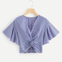 Shein Plaid Twist Front Crop Top
