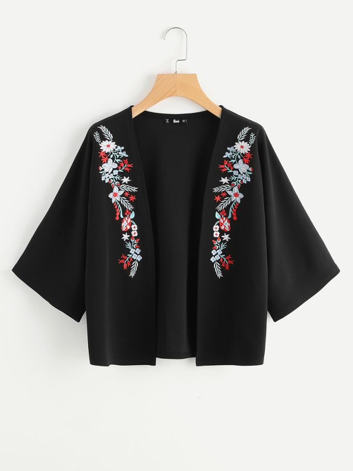 Shein Symmetrical Botanical Embroidery Open Front Blazer