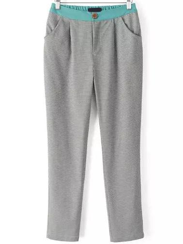 Shein Black White Houndstooth Pockets Pant