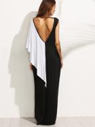 Shein Black And White Backless Ruffle Maxi Dress