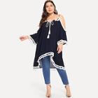 Shein Plus Cold Shoulder Tassel Embellished Blouse