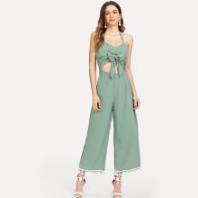 Shein Cut Out Knot Front Fringe Trim Jumpsuit