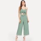 Shein Cut Out Knot Front Fringe Trim Jumpsuit