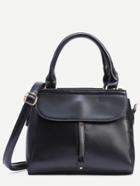 Shein Black Zip Front Fold Over Flap Satchel Bag