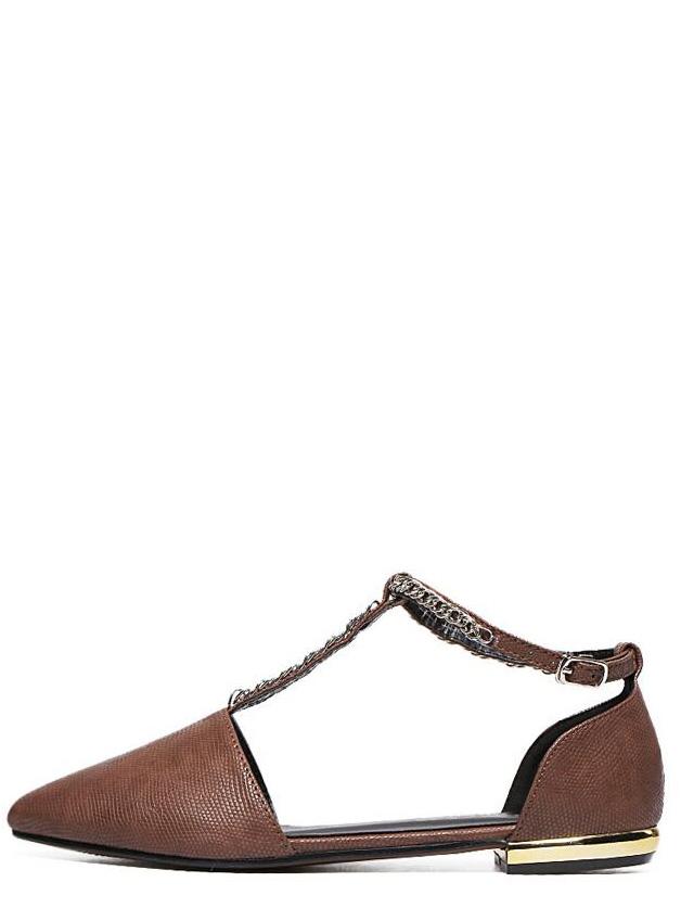 Shein Chain T-strap D'orsay Flats - Brown