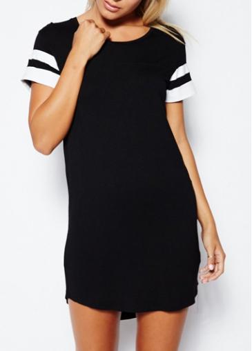 Rosewe White And Black Patchwork Short Sleeve Asymmetric Dress