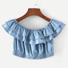 Shein Tiered Ruffle Crop Denim Top