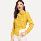 Shein Grid Print Tie Neck Blouse