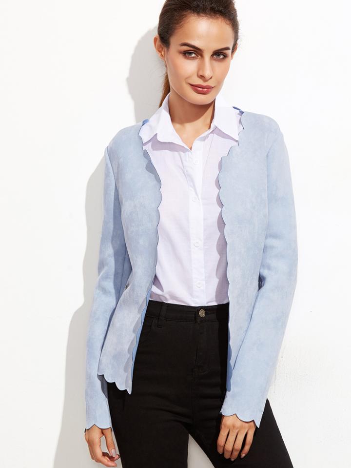 Shein Blue Faux Suede Scallop Blazer