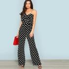 Shein Polka Dot One Shoulder Layered Ruffle Jumpsuit