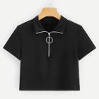 Shein O-ring Zip Front Fitted Crop Tee