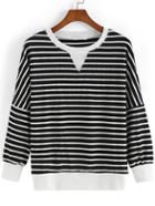 Shein Black White Round Neck Striped T-shirt