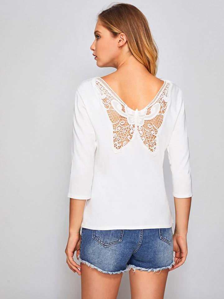 Shein Hollow Out Butterfly Pattern Back Tee