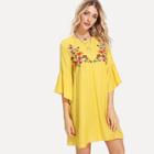 Shein Flounce Sleeve Floral Embroidery Dress