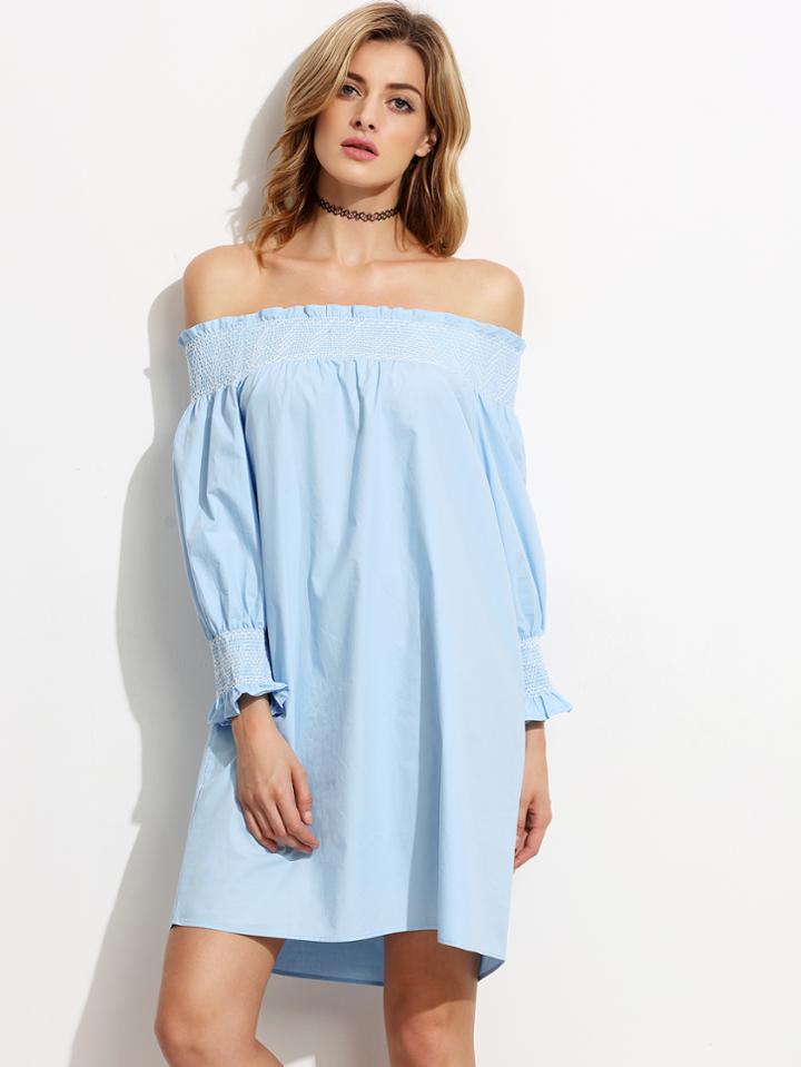Shein Blue Off The Shoulder Smock Shift Dress