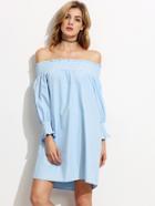 Shein Blue Off The Shoulder Smock Shift Dress