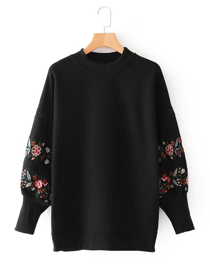 Shein Embroidery Lantern Sleeve Sweatshirt