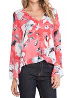 Rosewe Double Layer Long Sleeve Flower Print Blouse