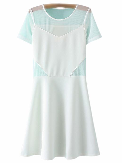 Shein White Short Sleeve Gauze Splicing Skater Dress