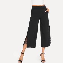 Shein Lace Contrast Split Side Wide Leg Pants