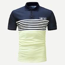 Shein Men Striped Letter Print Polo Shirt